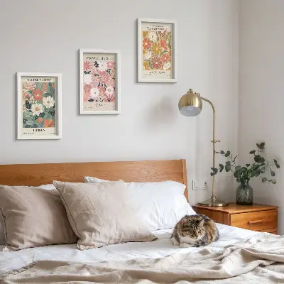 Conjunto de quadros decorativos com estampas florais das cidades de Londres, Tóquio e Amsterdã