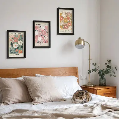 Conjunto de quadros decorativos com estampas florais das cidades de Londres, Tóquio e Amsterdã