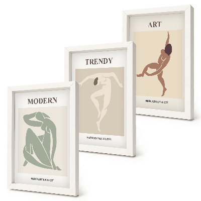 Conjunto de 3 quadros decorativos Personagens estilosos em tons minimalistas