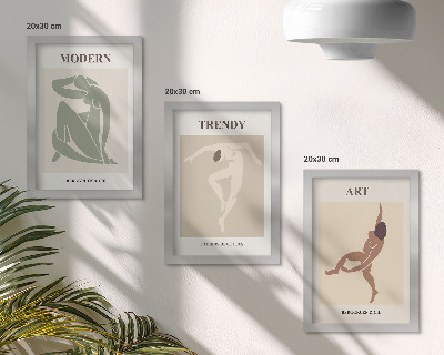 Conjunto de 3 quadros decorativos Personagens estilosos em tons minimalistas