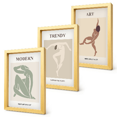 Conjunto de 3 quadros decorativos Personagens estilosos em tons minimalistas