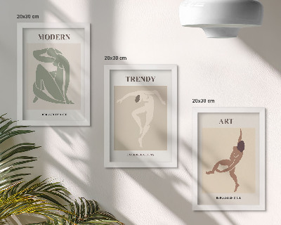Conjunto de 3 quadros decorativos Personagens estilosos em tons minimalistas
