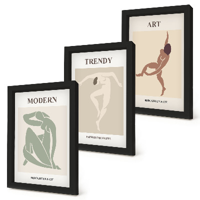 Conjunto de 3 quadros decorativos Personagens estilosos em tons minimalistas