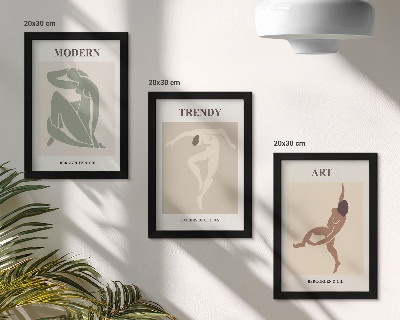 Conjunto de 3 quadros decorativos Personagens estilosos em tons minimalistas