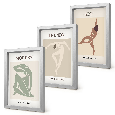 Conjunto de 3 quadros decorativos Personagens estilosos em tons minimalistas