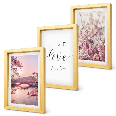 Conjunto de molduras com imagens Motivos florais com uma ponte e uma inscrição.