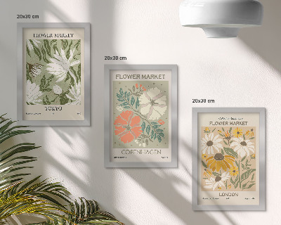 Tríptico com moldura Motivos florais de diferentes cidades ao redor do mundo