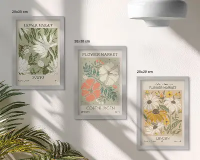 Tríptico com moldura motivos florais de várias cidades do mundo