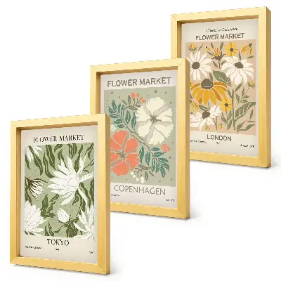 Tríptico com moldura motivos florais de várias cidades do mundo