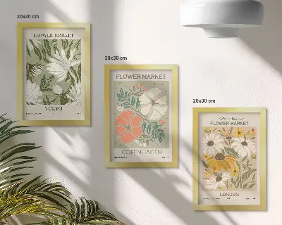 Tríptico com moldura motivos florais de várias cidades do mundo