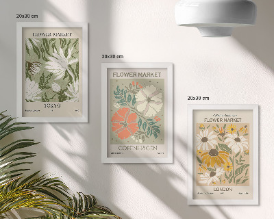 Tríptico com moldura Motivos florais de diferentes cidades ao redor do mundo