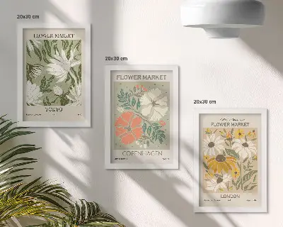Tríptico com moldura motivos florais de várias cidades do mundo