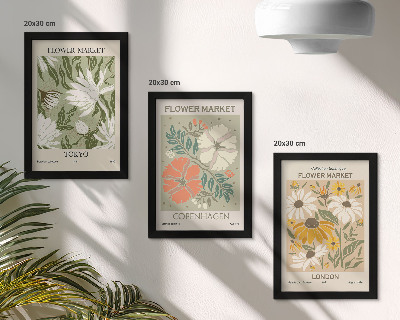 Tríptico com moldura Motivos florais de diferentes cidades ao redor do mundo