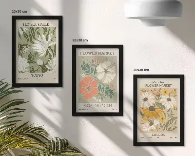Tríptico com moldura motivos florais de várias cidades do mundo