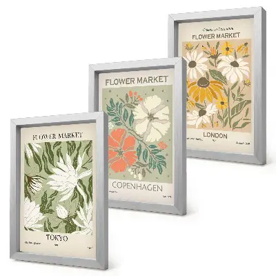 Tríptico com moldura motivos florais de várias cidades do mundo