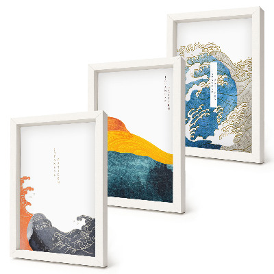 Conjunto de molduras com imagens Ondas em estilo gráfico japonês
