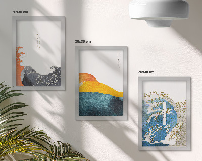Conjunto de molduras com imagens Ondas em estilo gráfico japonês