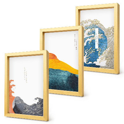 Conjunto de molduras com imagens Ondas em estilo gráfico japonês