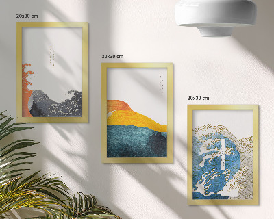Conjunto de molduras com imagens Ondas em estilo gráfico japonês