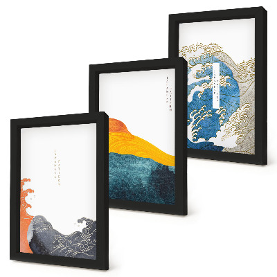 Conjunto de molduras com imagens Ondas em estilo gráfico japonês