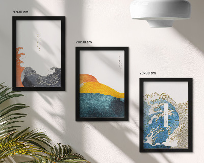 Conjunto de molduras com imagens Ondas em estilo gráfico japonês