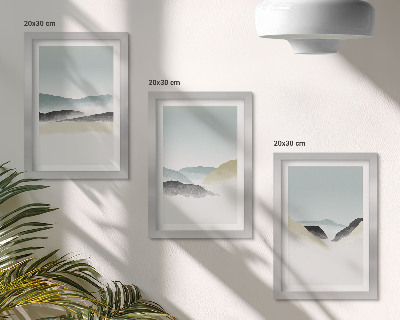 Tríptico com moldura Montanhas minimalistas em tons pastel delicados