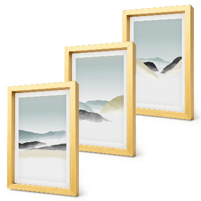 Tríptico com moldura Montanhas minimalistas em tons pastel delicados