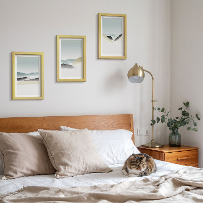 Tríptico com moldura Montanhas minimalistas em tons pastel delicados