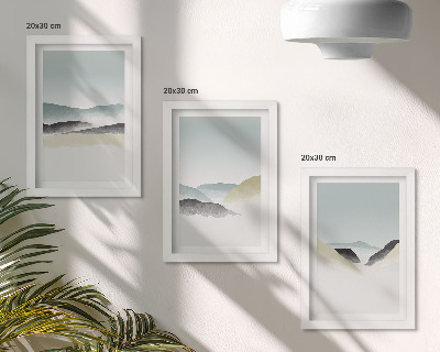 Tríptico com moldura Montanhas minimalistas em tons pastel delicados