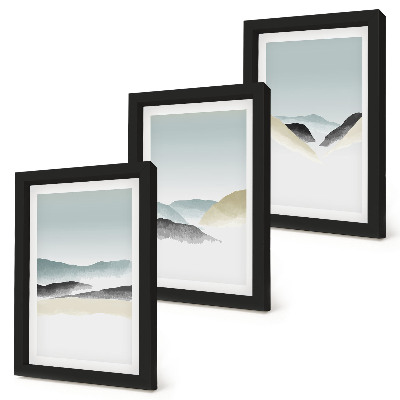 Tríptico com moldura Montanhas minimalistas em tons pastel delicados