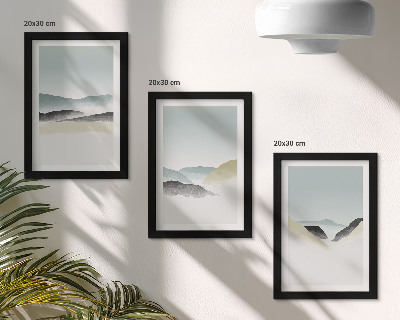 Tríptico com moldura Montanhas minimalistas em tons pastel delicados