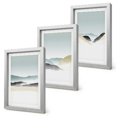 Tríptico com moldura Montanhas minimalistas em tons pastel delicados