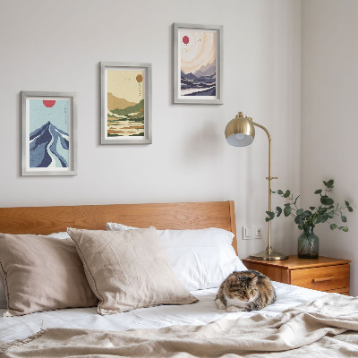 Conjunto de 3 quadros decorativos Montanhas em tons pastel, estilo Japandi