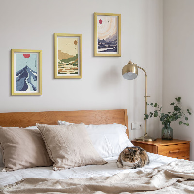 Conjunto de 3 quadros decorativos Montanhas em tons pastel, estilo Japandi