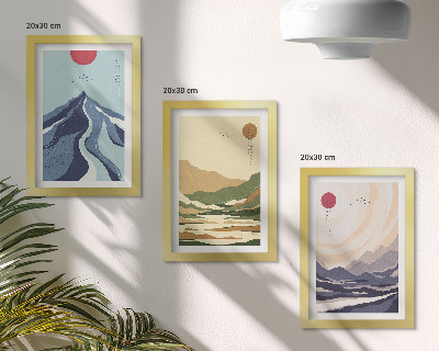 Conjunto de 3 quadros decorativos Montanhas em tons pastel, estilo Japandi