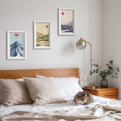 Conjunto de 3 quadros decorativos Montanhas em tons pastel, estilo Japandi