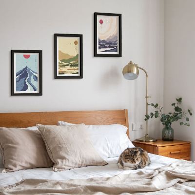 Conjunto de 3 quadros decorativos Montanhas em tons pastel, estilo Japandi