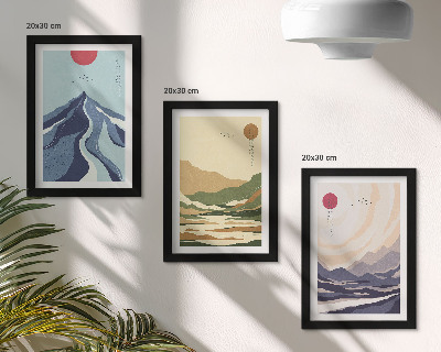 Conjunto de 3 quadros decorativos Montanhas em tons pastel, estilo Japandi