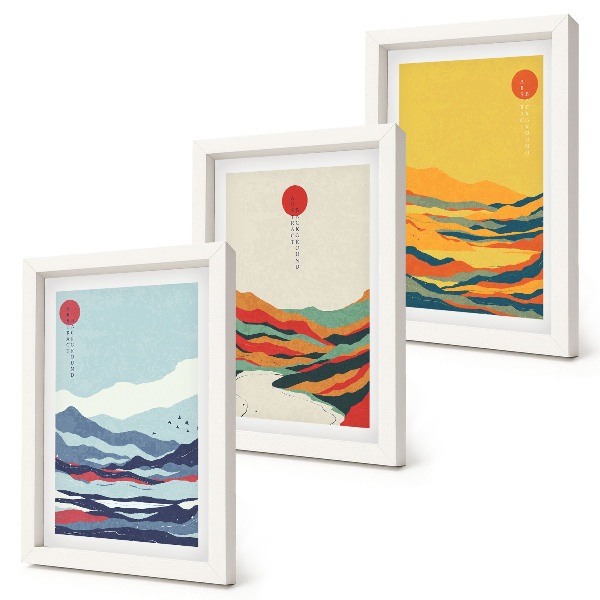 Conjunto de molduras com imagens Paisagens abstratas e coloridas de montanhas e rios
