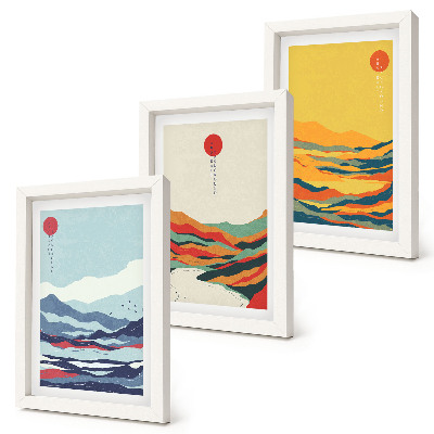 Conjunto de molduras com imagens Paisagens abstratas e coloridas de montanhas e rios