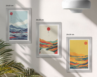 Conjunto de molduras com imagens Paisagens abstratas e coloridas de montanhas e rios