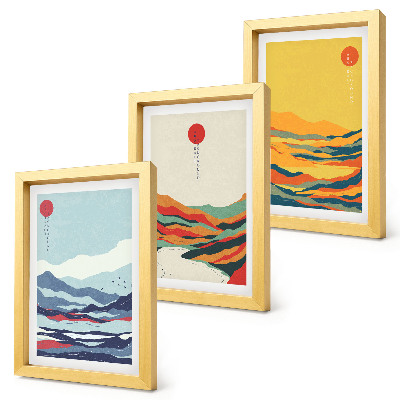 Conjunto de molduras com imagens Paisagens abstratas e coloridas de montanhas e rios