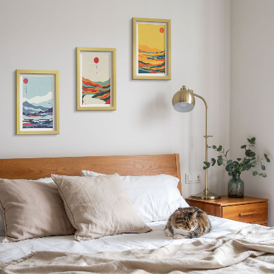 Conjunto de molduras com imagens Paisagens abstratas e coloridas de montanhas e rios