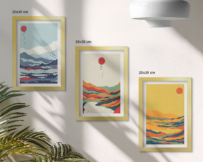 Conjunto de molduras com imagens Paisagens abstratas e coloridas de montanhas e rios