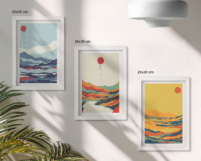 Conjunto de molduras com imagens Paisagens abstratas e coloridas de montanhas e rios