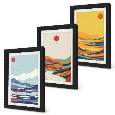 Conjunto de molduras com imagens Paisagens abstratas e coloridas de montanhas e rios