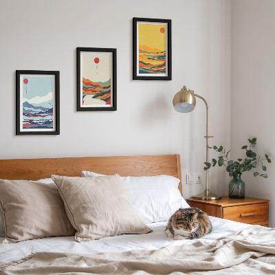 Conjunto de molduras com imagens Paisagens abstratas e coloridas de montanhas e rios