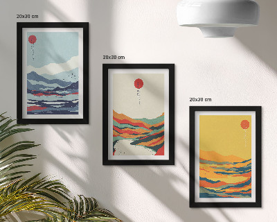 Conjunto de molduras com imagens Paisagens abstratas e coloridas de montanhas e rios