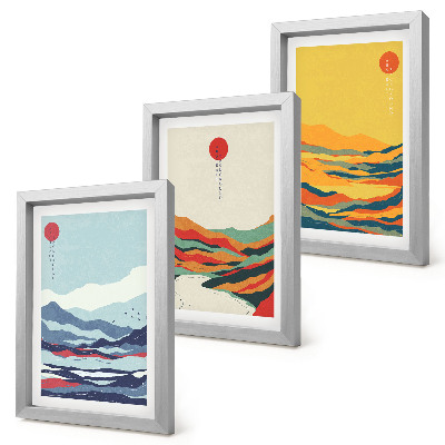 Conjunto de molduras com imagens Paisagens abstratas e coloridas de montanhas e rios