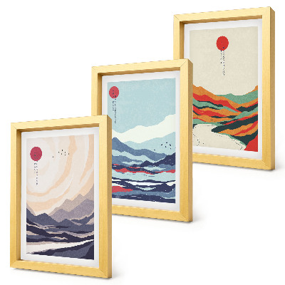 Conjunto de molduras com imagens Paisagens montanhosas abstratas japonesas